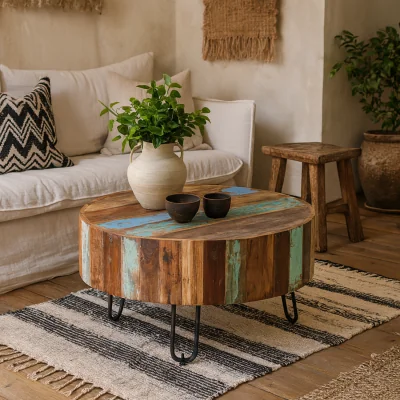The Range Seattle Reclaimed Wood Drum Coffee Table Diameter - Brown
