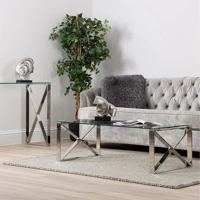The Range Modern Metal Coffee Table with Glass Top - Chrome