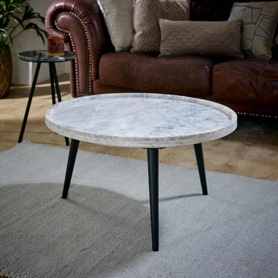 The Range Opal Coffee Table With Marble Top And Metal Legs - White
