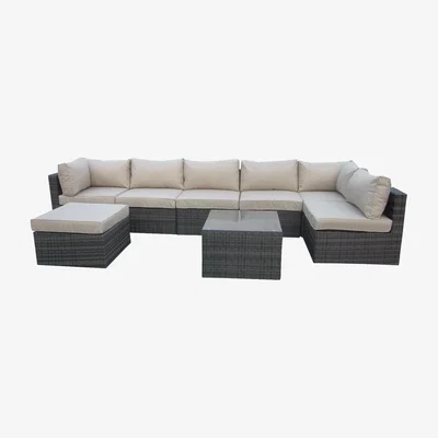The Range 8 Piece Patio Corner Sofa Chair Set with Coffee Table - Mix Brown