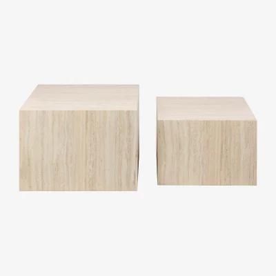 The Range Wyld Haus Munkebo set of 2 square coffee tables, light travertine-inspired matt finish - Natural