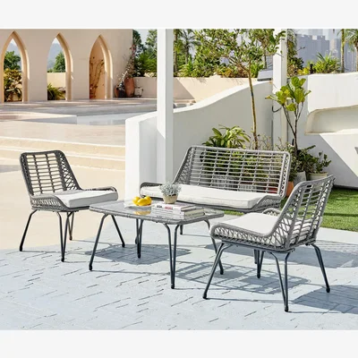 The Range Lisbon Outdoor 4 Seat Rattan Wicker Sofa Chairs Coffee Table Garden Set  - Grey