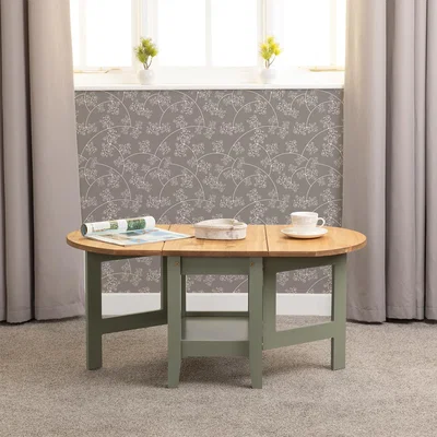 The Range Santos Drop Leaf Coffee Table - Green and Distressed Waxed Pine