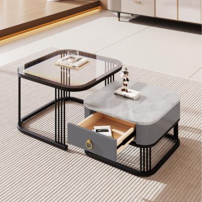 The Range Nestable Coffee Table with Gold Accents - Grey
