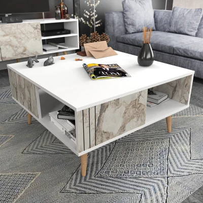 The Range Ronas Coffee Table - White Marble Effect and White