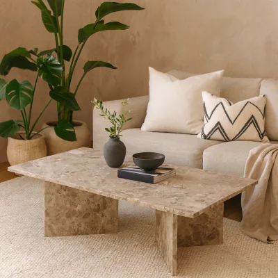 The Range Singapore Latte Turkish Marble Rectangular Coffee Table Matt Lacquered Finish - Brown