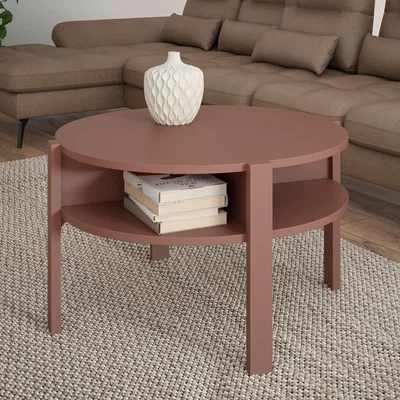 The Range Tobago Round Coffee Table with Open Shelf in Terracotta - Terracotta
