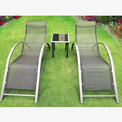 The Range 3 Piece Set - 2 Sun Lounger Chairs  1 Coffee Table - Grey