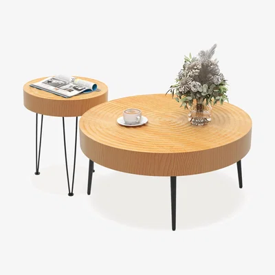 The Range Coffee Table Center Nesting Tables with Metal Legs - Brown