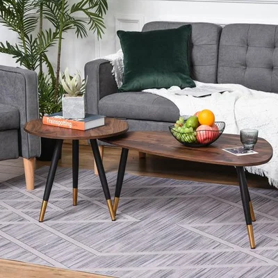 The Range Set of 2 Nesting Coffee Tables - Walnut, Black, Gold