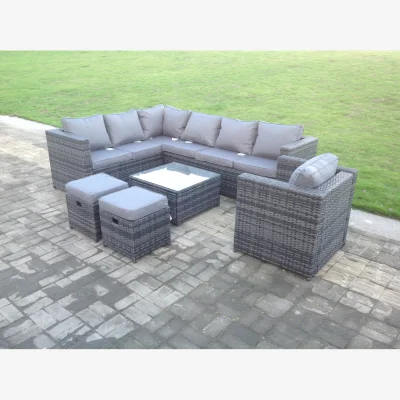 The Range Rattan Corner Sofa Set Square Coffee Table Stools
