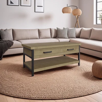 The Range FWStyle 2 Drawer Solid Driftwood Pine Coffee Table - Driftwood Lacquered Pine