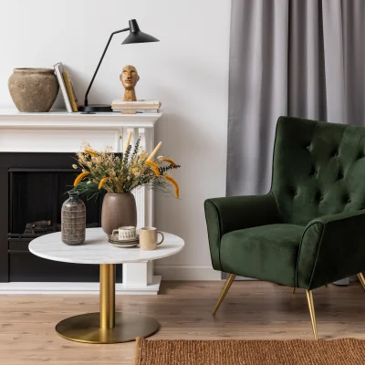 The Range Corby Round Coffee Table with White Polished Marble Top & Gold Base - Gold