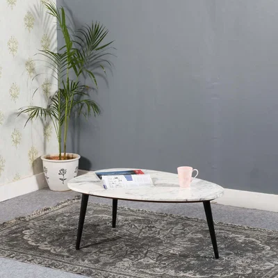 The Range Luxor Coffee Table with White Marble Top and Metal Legs - Brown