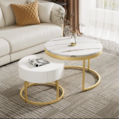 The Range Round Coffee Tables Removable Set of 2 End Table Nesting Tables - White