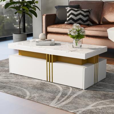 The Range Modern Rectangular Coffee Table with Marble Pattern - White