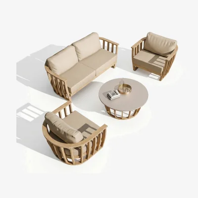 The Range LUCCA 5-SEATER WOOD LOUNGING SET WITH COFFEE TABLE - Beige