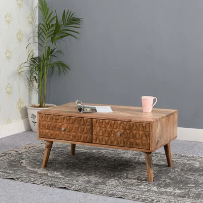 The Range Marlow Light Mango Wood Coffee Table with 2 Drawers - Brown