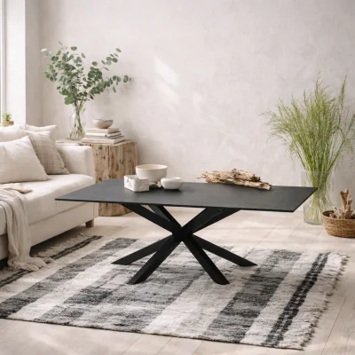 The Range Perth Ceramic Rectangular Coffee Table Matt Steel Cross Base - Black