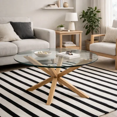 The Range Perth Smoked Tempered Glass Round Coffee Table Effect Cross Legs - Clear