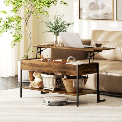 The Range HOMCOM Lift Top Coffee Table with Storage Shelf Rustic Brown - Rustic Brown, Black