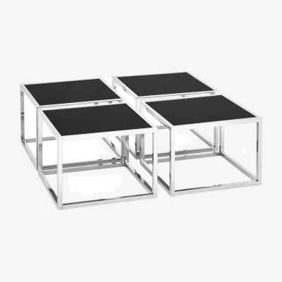The Range Horizon Silver Coffee Table And Stools Set - Black