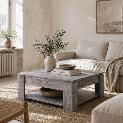 The Range Rebane Wood Effect Grey 2-Tier Coffee Table with Lower Storage Shelf