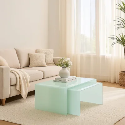 The Range Cascade Nest Of 2 Aqua Green Curved Glass Coffee Tables - Green