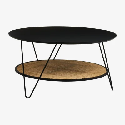The Range Depok Rattan And Metal Coffee Table With Hairpin Legs - Black