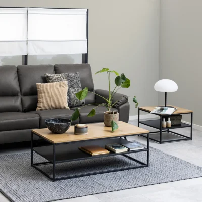 The Range Gila Square Coffee Table with Open Shelf in Oak & Black - Oak & Black