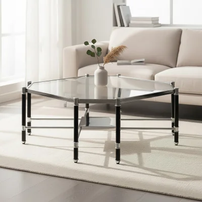 The Range Allessi Silver Metal Coffee Table with Black Legs - Black