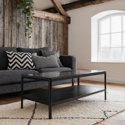 The Range Florianopolis Rectangular Coffee Table Matt Frame Clear Glass Top - Black