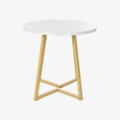 The Range Modern metal frame marble pattern round coffee table - White