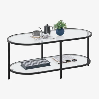 The Range Tempered Glass Double-layer Oval Coffee Table - Black
