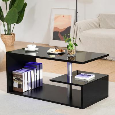 The Range G-Shaped Abstract LED Coffee Table - Black / Plain