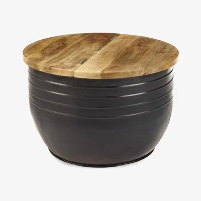 The Range Wooden Metal Round Coffee Table Storage Lift Lid - Bright Brown