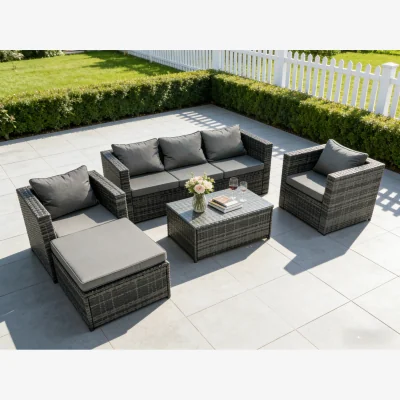 The Range 6 Seats Rattan Sofa Set Oblong Coffee Table Chair Set