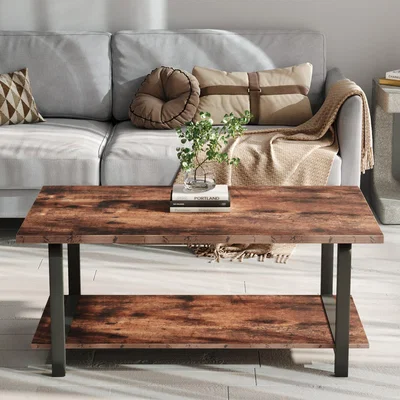 The Range Rustic Wood Metal Frame Coffee Table - Brown