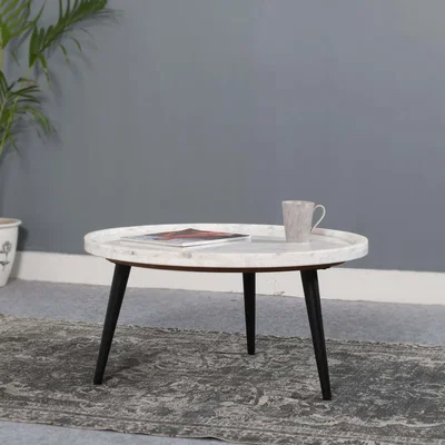 The Range York Coffee Table With Marble Top And Metal Legs - Brown