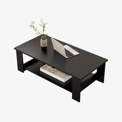 The Range Modern Rectangular Coffee Table with Shelf - Black