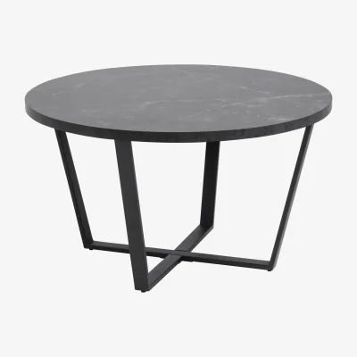 The Range Amble Round Coffee Table with Black Marble Melamine Top & Black Legs - Black