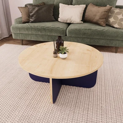 The Range Beca Round Coffee Table  - Warm Oak and Blue