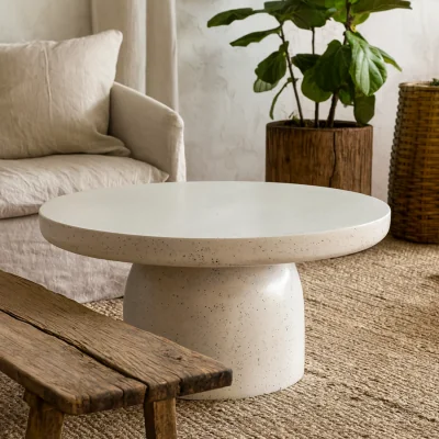 The Range Taormina Terrazzo Mosaic Coffee Table Round Mango Wood Pedestal Matt - Brown