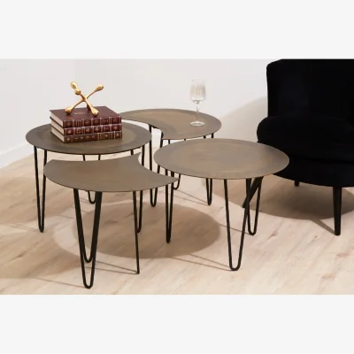 The Range Rany Antique Brass Finish Set Of 4 Coffee Table - Black