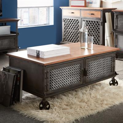 The Range Urban Industrial Solid Wooden Top and Metal 2 Door Coffee Table - Medium Wood