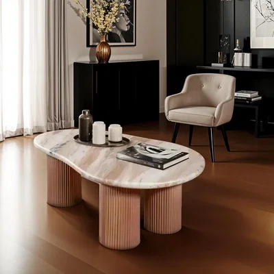 The Range Bundi Natural Marble  Wood Pedestal Coffee Table - Brown