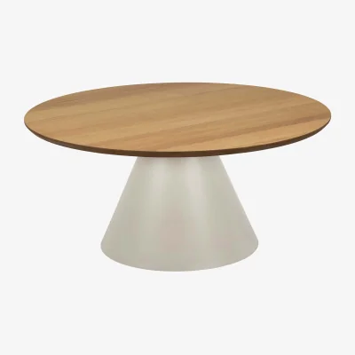 The Range Wyld Haus Hamburg Low Round Coffee Table, Matt Oak Veneer Top, Grey Steel Base, 850mm - Natural