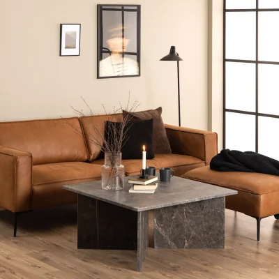 The Range Vega Square Coffee Table with Marron Marble Top 90cm - Marron Marble