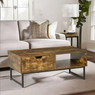 The Range Industrial Rustic Coffee Table With Drawer and Storage - Brown