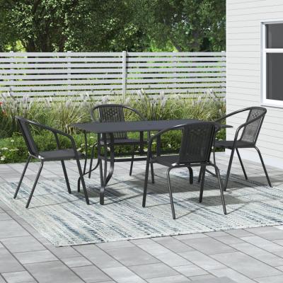 The Range Metal Slatted Coffee Table Set with Parasol Hole and 4 Chairs - Black / 4 x Rattan Chairs